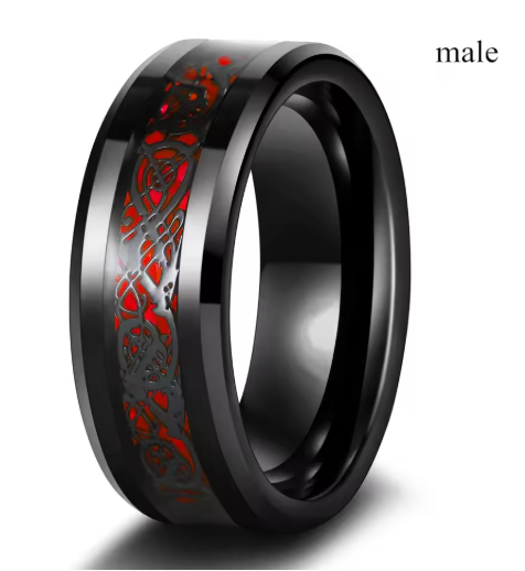 Couple Rings Set: Blue Heart Zircon & Stainless Steel Dragon