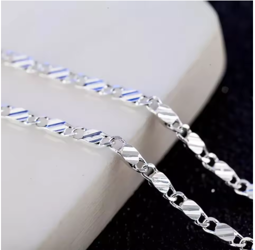 2mm Side Chain Necklace in 18k Gold or 925 Silver, 16–30 in