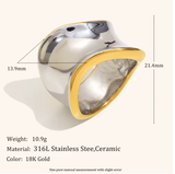 La. Muses Mixed-Color Twisted Line Ring, PVD Gold Steel