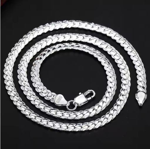 925 Sterling Silver 6mm Side Chain Necklace, 8–24 inch