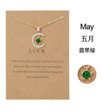 Birthstone Moon & Star Crystal Pendant Necklace