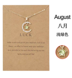 Birthstone Moon & Star Crystal Pendant Necklace