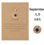 Birthstone Moon & Star Crystal Pendant Necklace