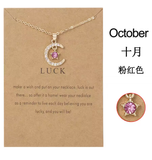Birthstone Moon & Star Crystal Pendant Necklace
