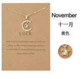Birthstone Moon & Star Crystal Pendant Necklace