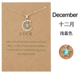 Birthstone Moon & Star Crystal Pendant Necklace