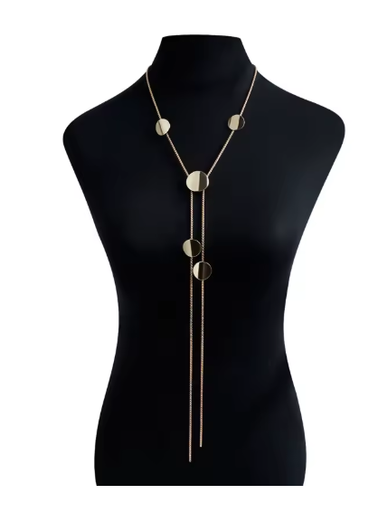Geometric Round Pendant Necklace with Long Tassel