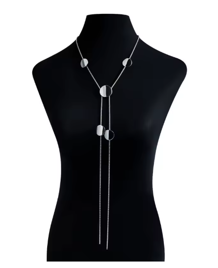 Geometric Round Pendant Necklace with Long Tassel