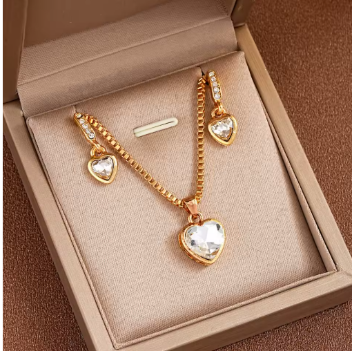 Sparkling Heart CZ Necklace or Earrings – Anniversary Gift
