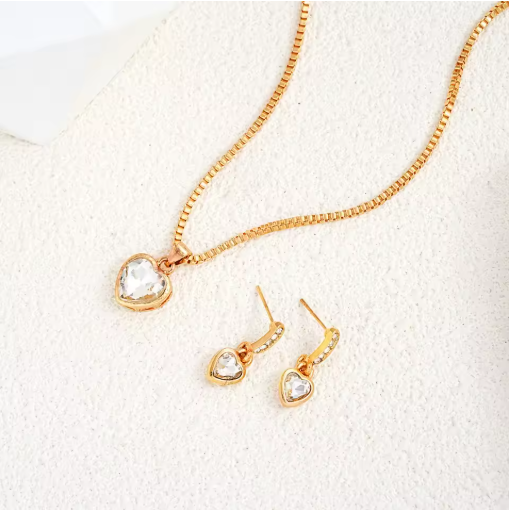 Sparkling Heart CZ Necklace or Earrings – Anniversary Gift