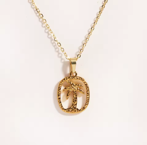 Dainty Palm Tree Necklace in Stainless Steel