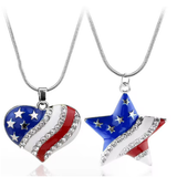 American Flag Crystal Heart & Star Pendant Necklace
