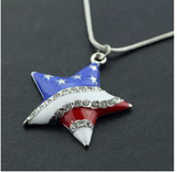 American Flag Crystal Heart & Star Pendant Necklace