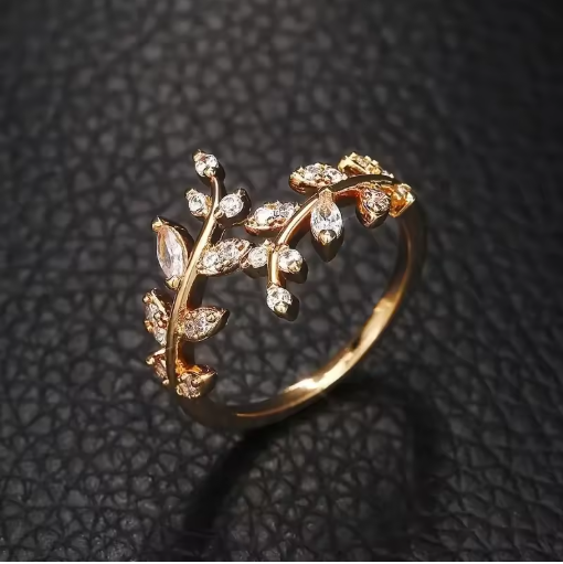 Adjustable Leaf Ring with Cubic Zirconia