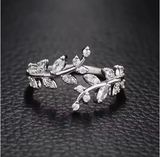 Adjustable Leaf Ring with Cubic Zirconia