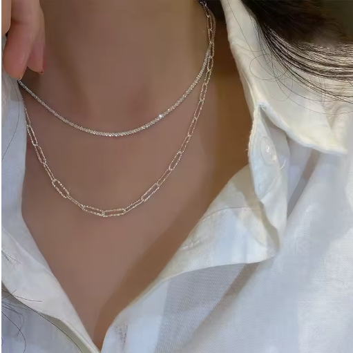 Silver-Tone Sparkling Choker Necklace for Women