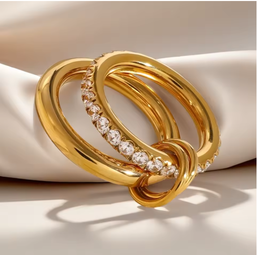 Double Layer Cubic Zirconia Stacking Ring in Stainless Steel
