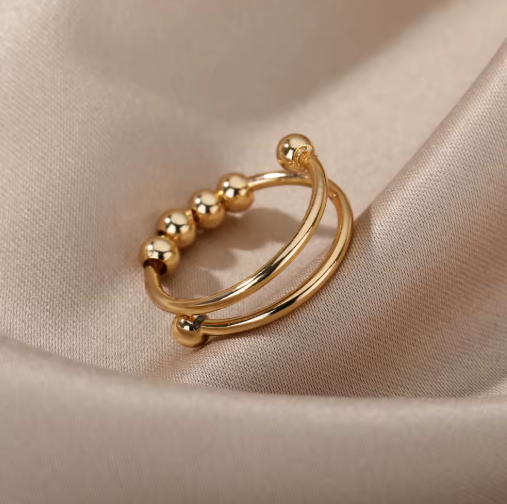 Unisex Stainless Steel Spinner Anxiety Ring with Beads