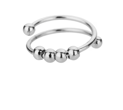 Unisex Stainless Steel Spinner Anxiety Ring with Beads