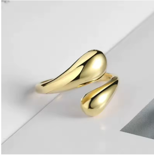 Gold-Tone Double Ball Open Ring in Stainless Steel