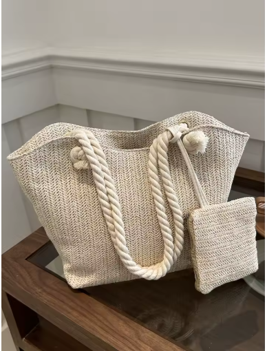 Boho Woven Beach Tote Bag – Large Capacity Shoulder Bag
