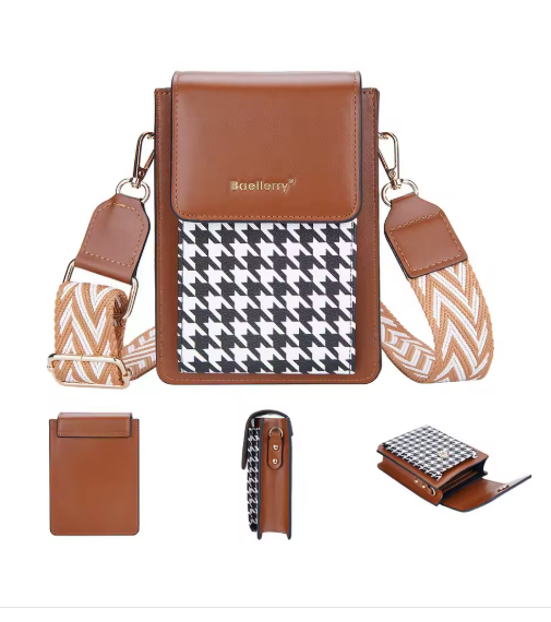 Checkered Phone Crossbody Bag with Magnetic Clasp & Wristlet