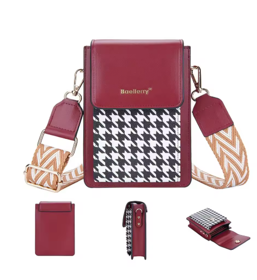 Checkered Phone Crossbody Bag with Magnetic Clasp & Wristlet
