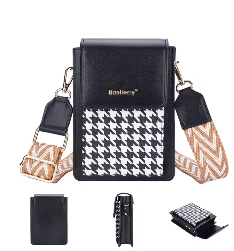 Checkered Phone Crossbody Bag with Magnetic Clasp & Wristlet