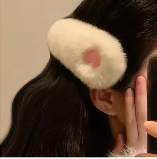 Cute Heart Plush Hair Clip in Candy Colors
