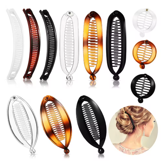 12-Pack Banana Hair Clips, Large Double Comb Ponytail Holders