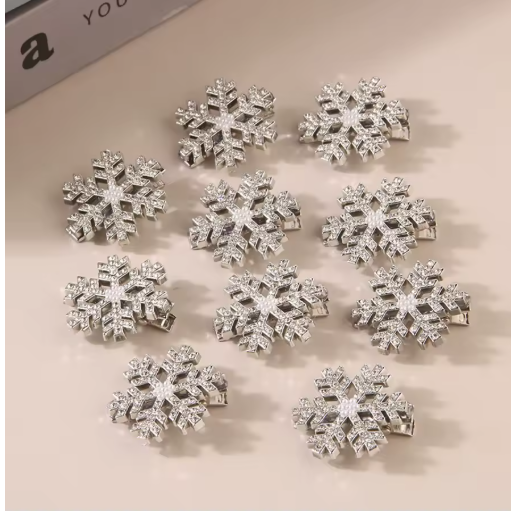 5-Pack Rhinestone Snowflake Hair Clips for Holidays