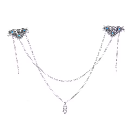 Vintage Silver Crystal Triangle Hair Clip with Chains