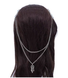 Vintage Silver Crystal Triangle Hair Clip with Chains