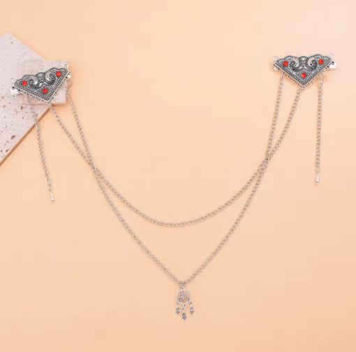 Vintage Silver Crystal Triangle Hair Clip with Chains