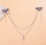 Vintage Silver Crystal Triangle Hair Clip with Chains