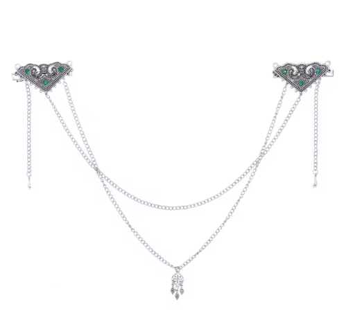 Vintage Silver Crystal Triangle Hair Clip with Chains