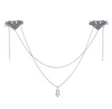 Vintage Silver Crystal Triangle Hair Clip with Chains