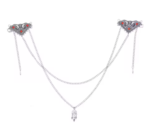 Vintage Silver Crystal Triangle Hair Clip with Chains