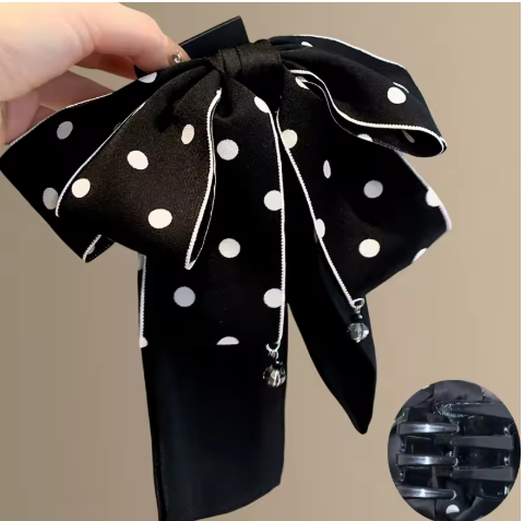 Polka Dot Big Bow Hair Clip in Black & White