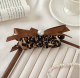 Leopard Bow Pearl Banana Hair Clip – Vintage Chic