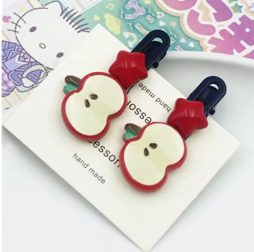 Cute Apple Duckbill Hair Clips (2-Pack) – Green & Red