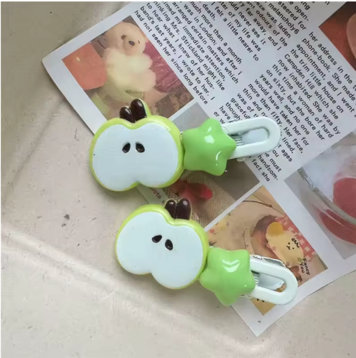 Cute Apple Duckbill Hair Clips (2-Pack) – Green & Red
