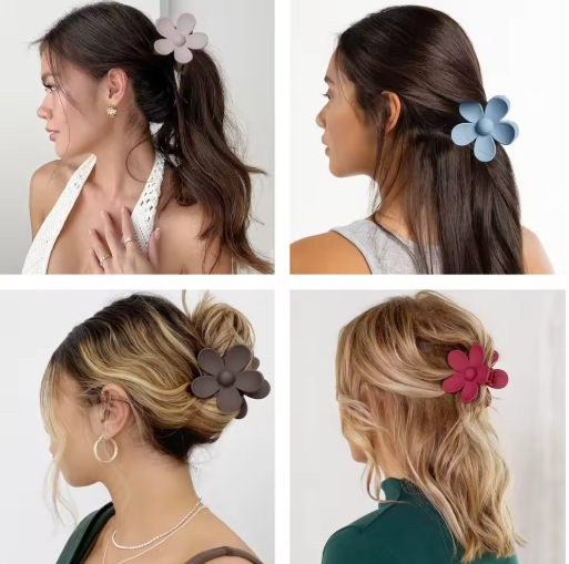 4-Pack Flower Hair Claw Clips, Coffee Brown – Strong Hold