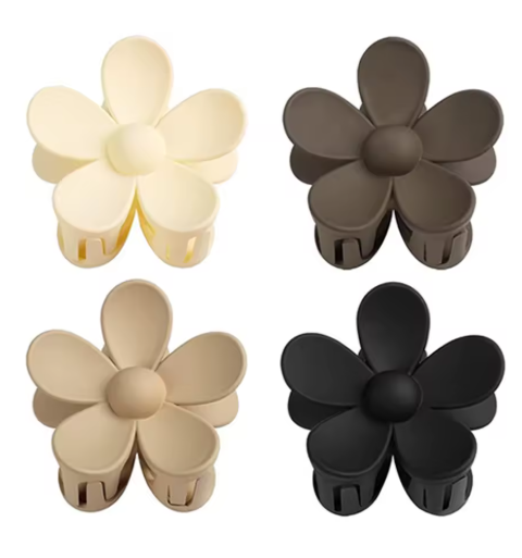 4-Pack Flower Hair Claw Clips, Coffee Brown – Strong Hold