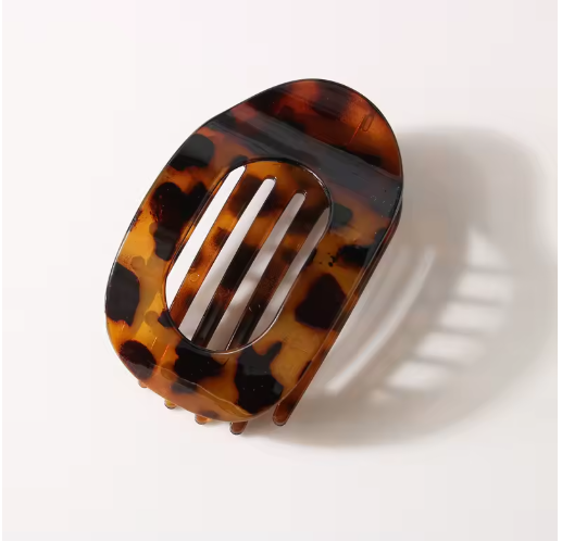 Leopard Oval Flat Hair Claw Clip - French Style, Large