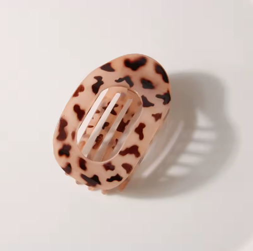 Leopard Oval Flat Hair Claw Clip - French Style, Large