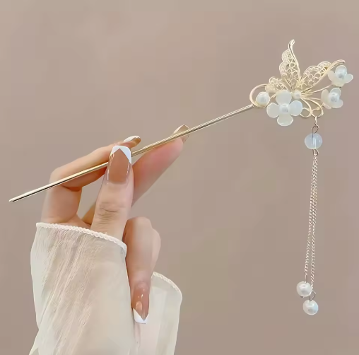 Elegant Chinese Style Tassel Hair Stick with Floral Charm