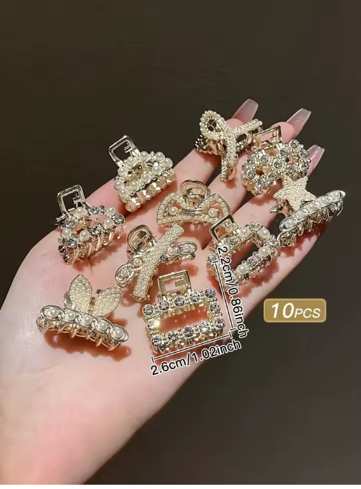 10-Pack Rhinestone Alloy Mini Hair Clips