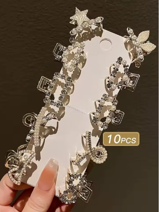 10-Pack Rhinestone Alloy Mini Hair Clips