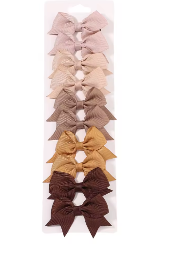 10-Piece Kids Bow Hair Clips – Handmade Solid Colors